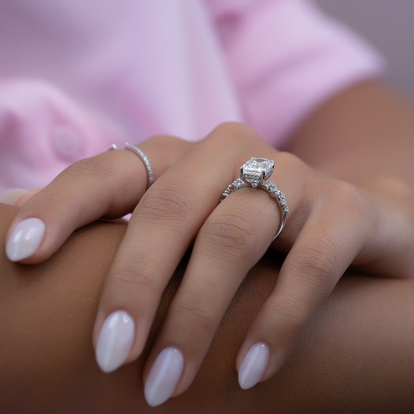 Hidden Halo Engagement Ring Featuring 3.5 CT Emerald Moissanite 5