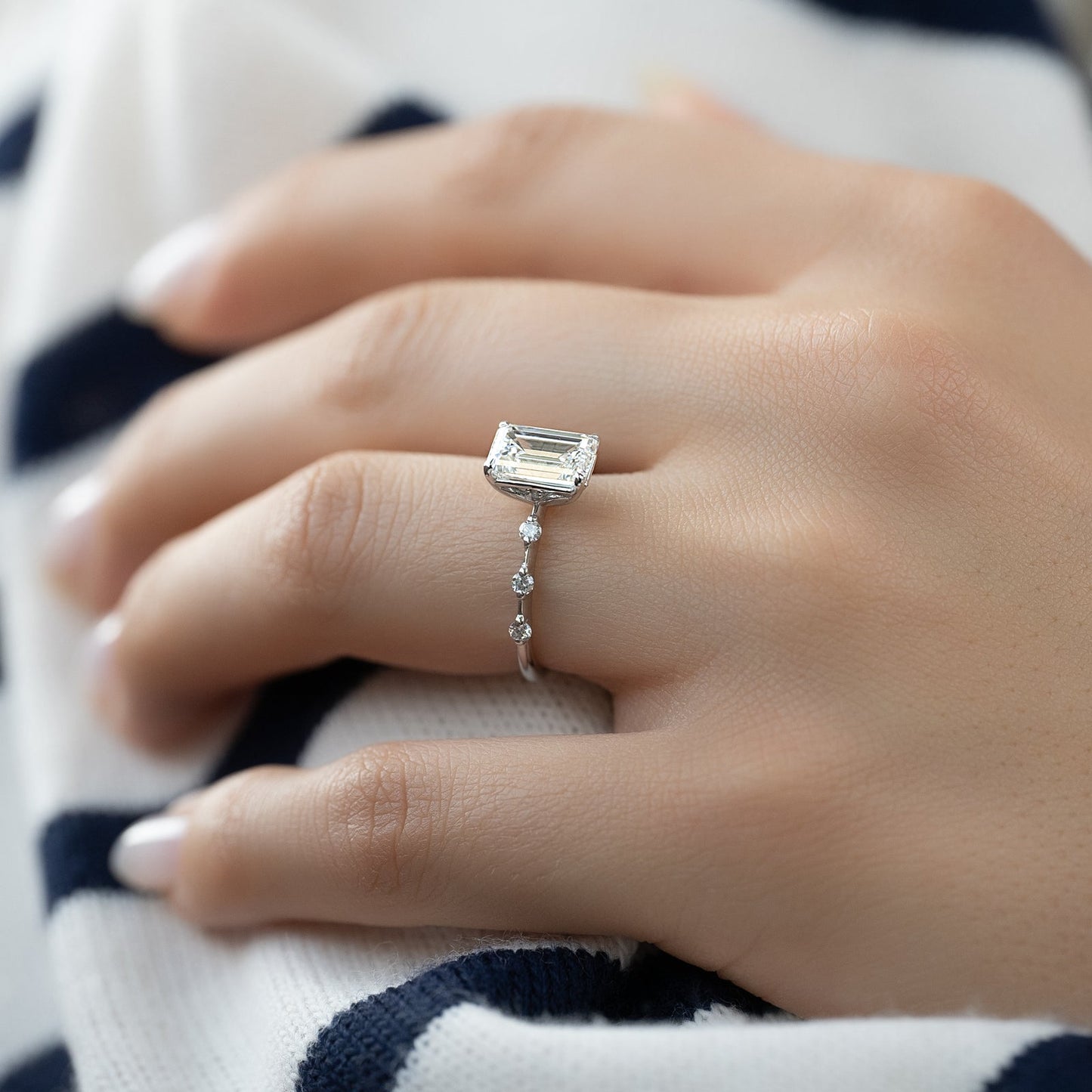 Dainty Pave Engagement Ring Featuring 2.0 CT Emerald Moissanite 4