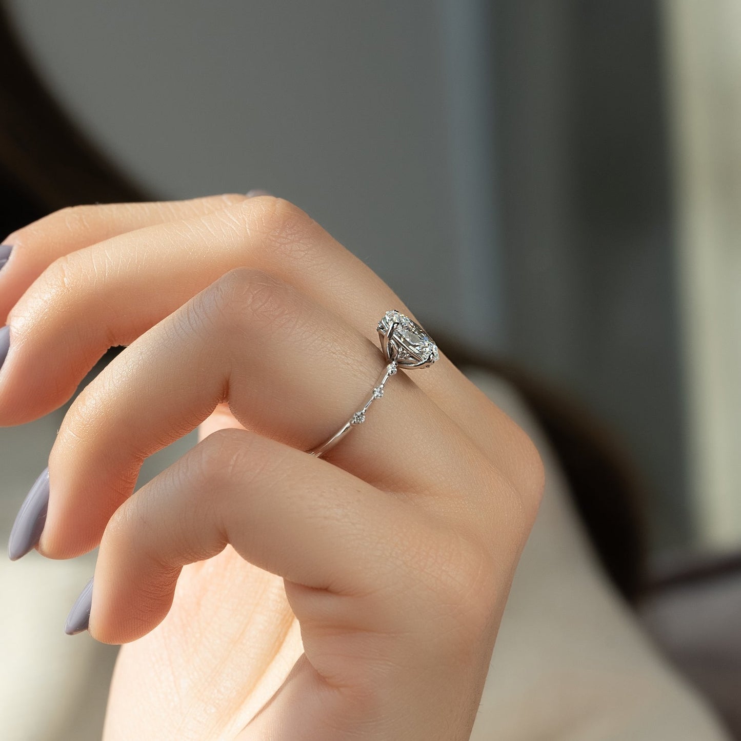 Dainty Pave Engagement Ring Featuring 2.0 CT Oval Moissanite 5