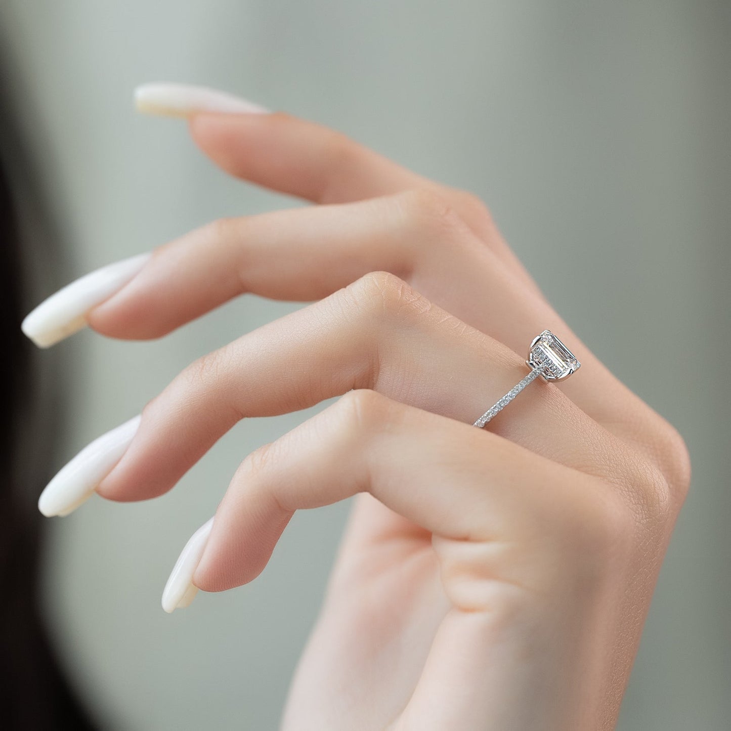 Hidden Halo & Pave Engagement Ring Featuring 1.0 CT Emerald Moissanite 5