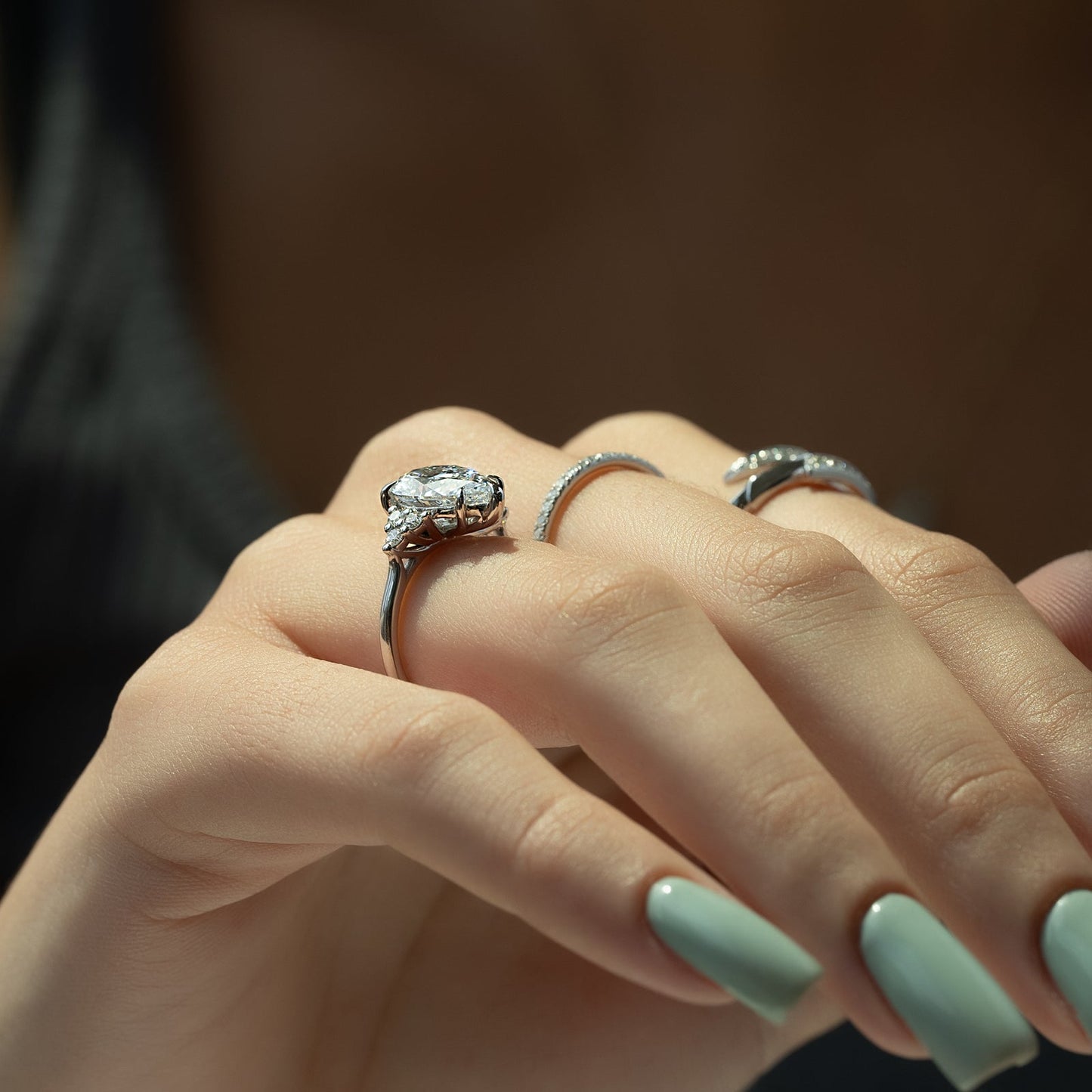 Cluster Engagement Ring Featuring 3.0 CT Pear Moissanite 4