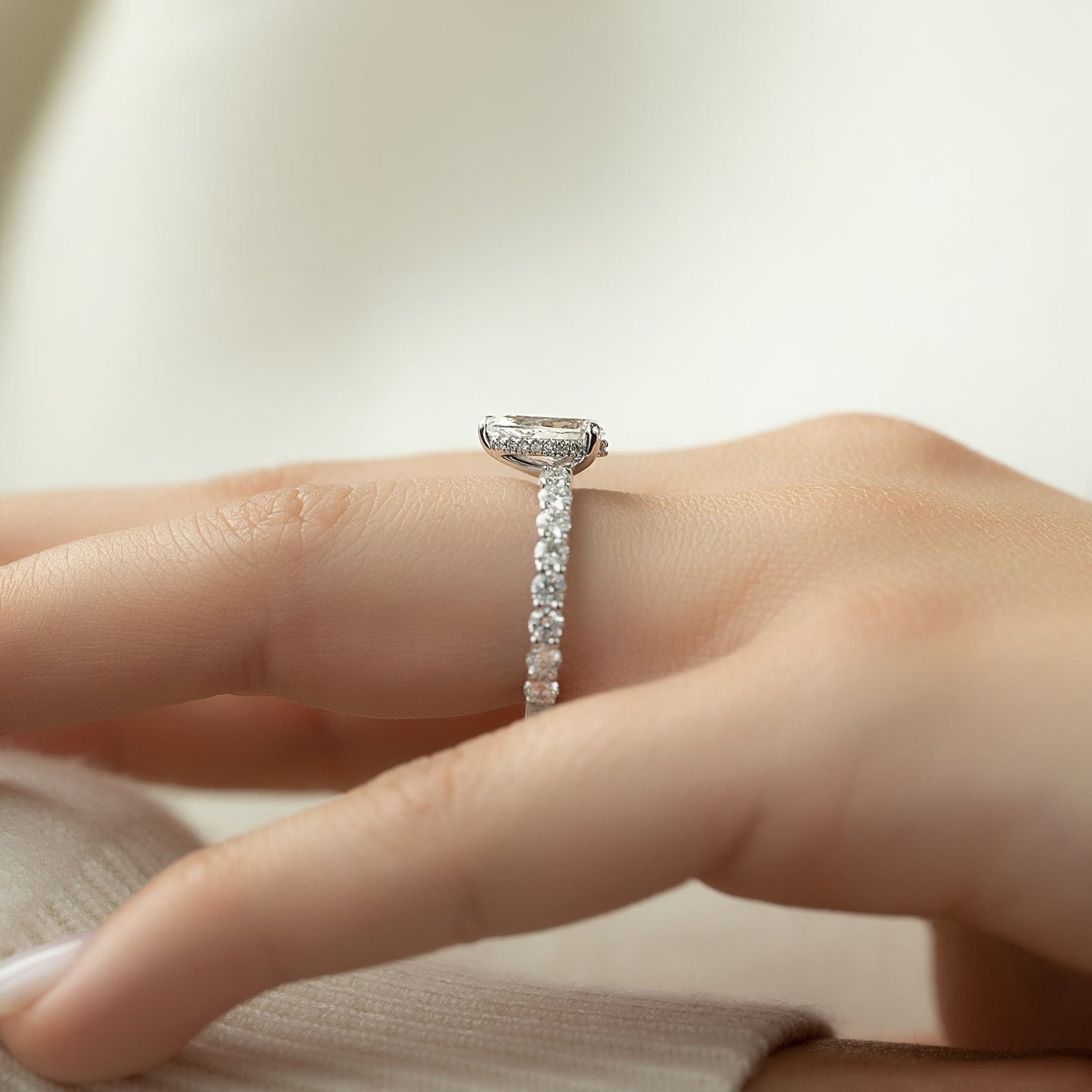 Hidden Halo & Pave Engagement Ring Featuring 1.0 CT Pear Moissanite 5