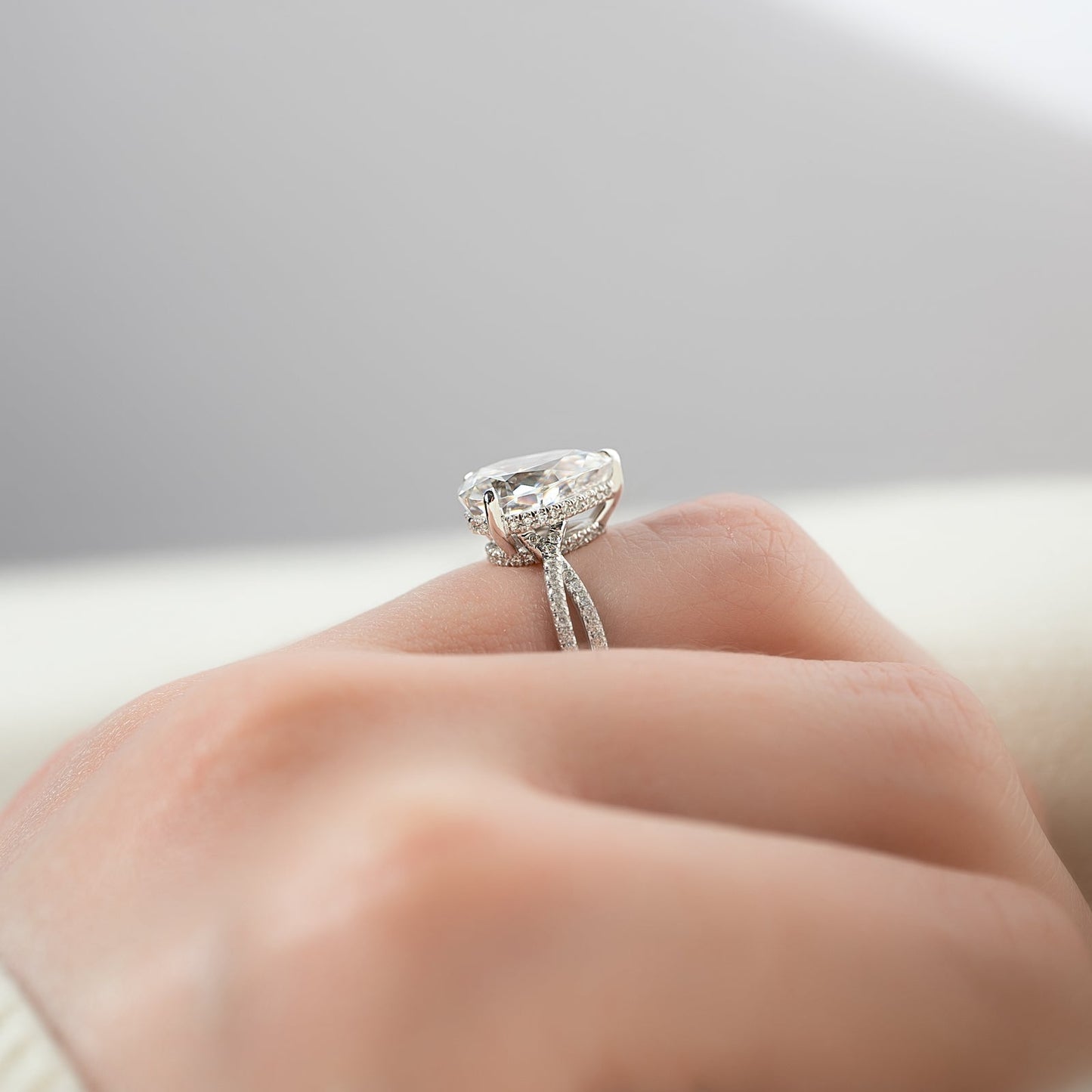 Hidden Halo Criss Cross Pave Engagement Ring Featuring 3.0 CT Pear Moissanite 4