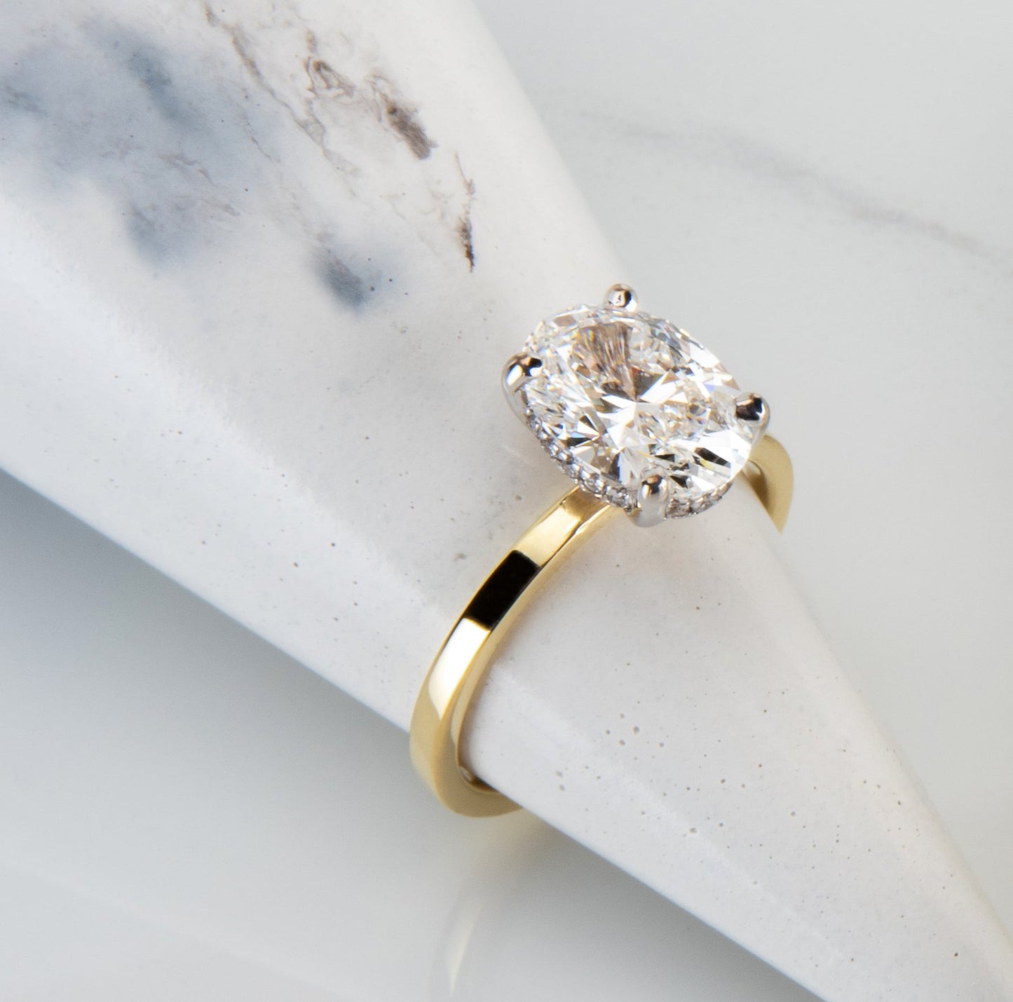 2.0 CT Oval Shaped Moissanite Engagement Ring In Hidden Halo 20