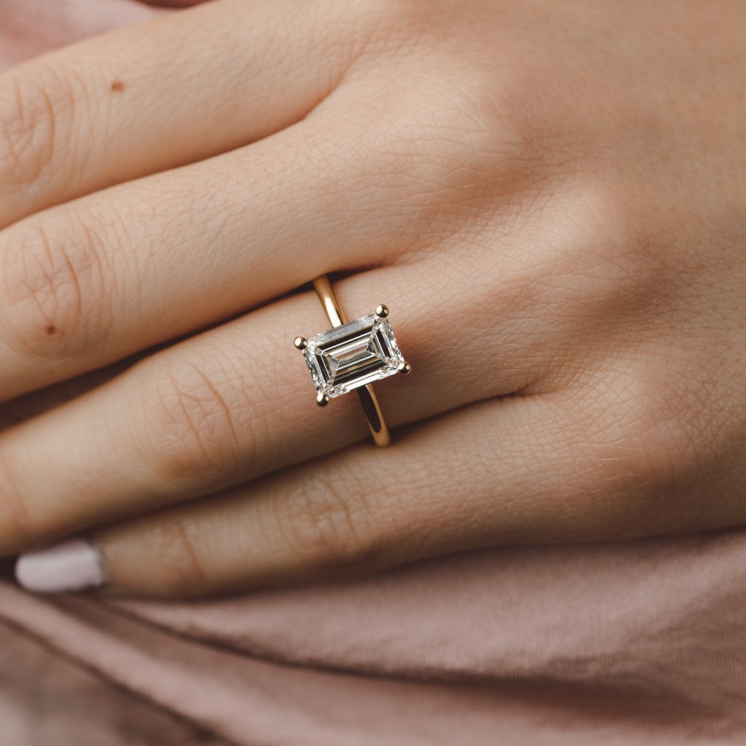 1.50 CT Emerald Shaped Moissanite Engagement Ring In Solitaire 12