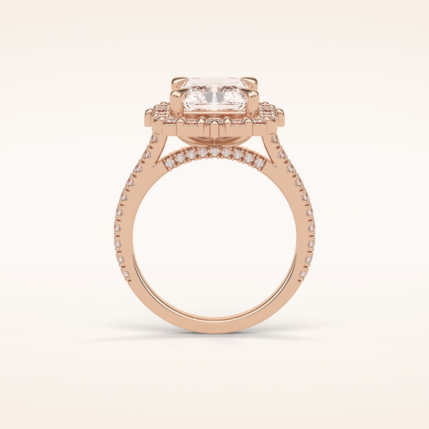 3.24 CT Radiant Shaped Halo & Pave Moissanite Engagement Ring