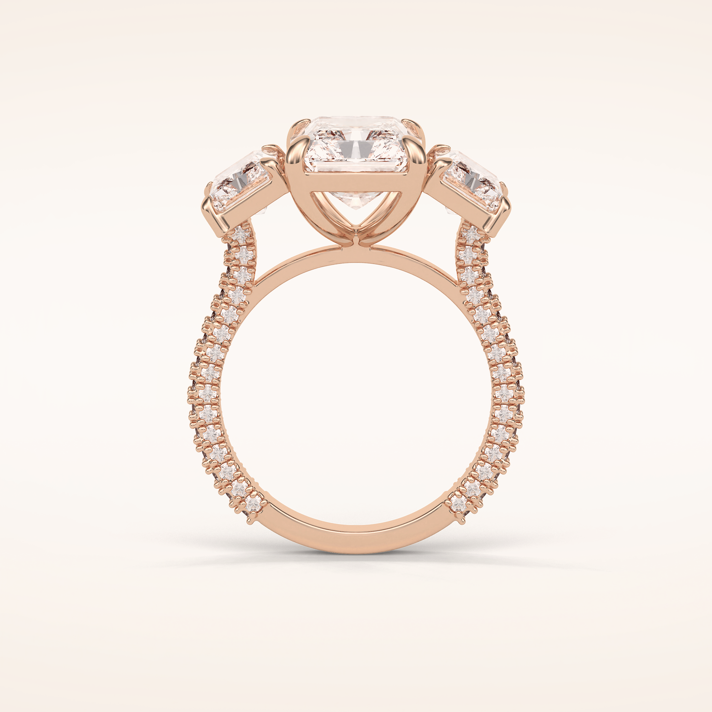 3.51 CT Radiant Shaped Three Stones & Pave Moissanite Engagement Ring