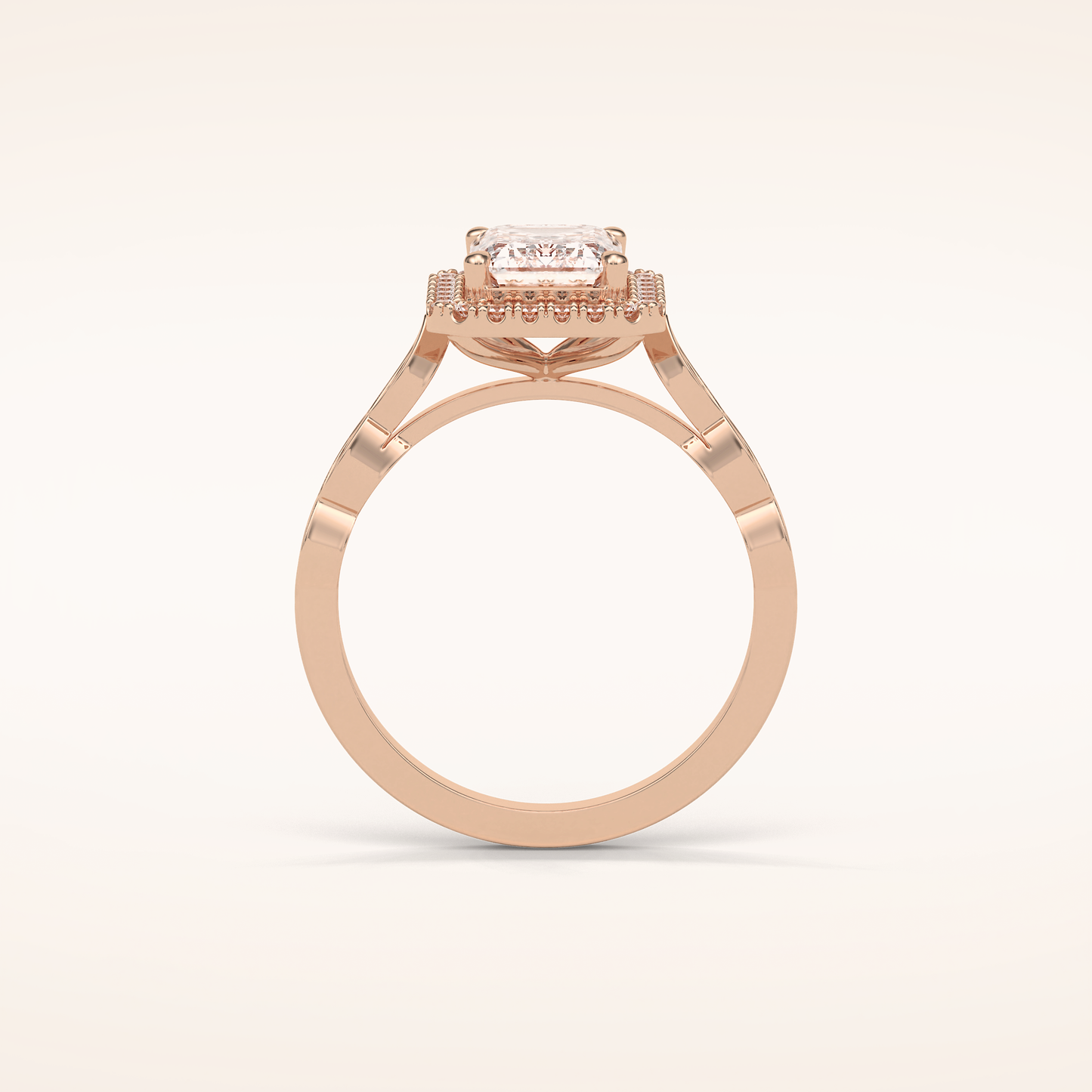 1.91 CT Emerald Shaped Halo & Pave Moissanite Engagement Ring