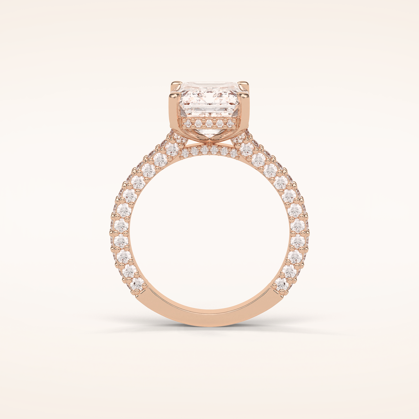 3.24 CT Emerald Shaped Pave Moissanite Engagement Ring