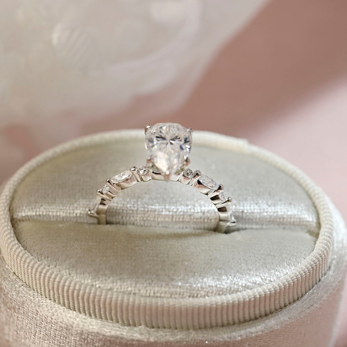 Pave Engagement Ring Featuring 3.0 CT Pear Moissanite 10