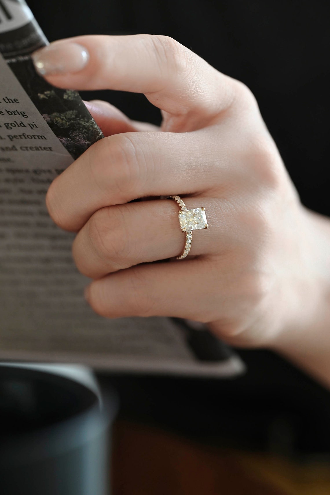 Hidden & Pave Halo Engagement Ring Featuring 2.0 CT Radiant Moissanite 10