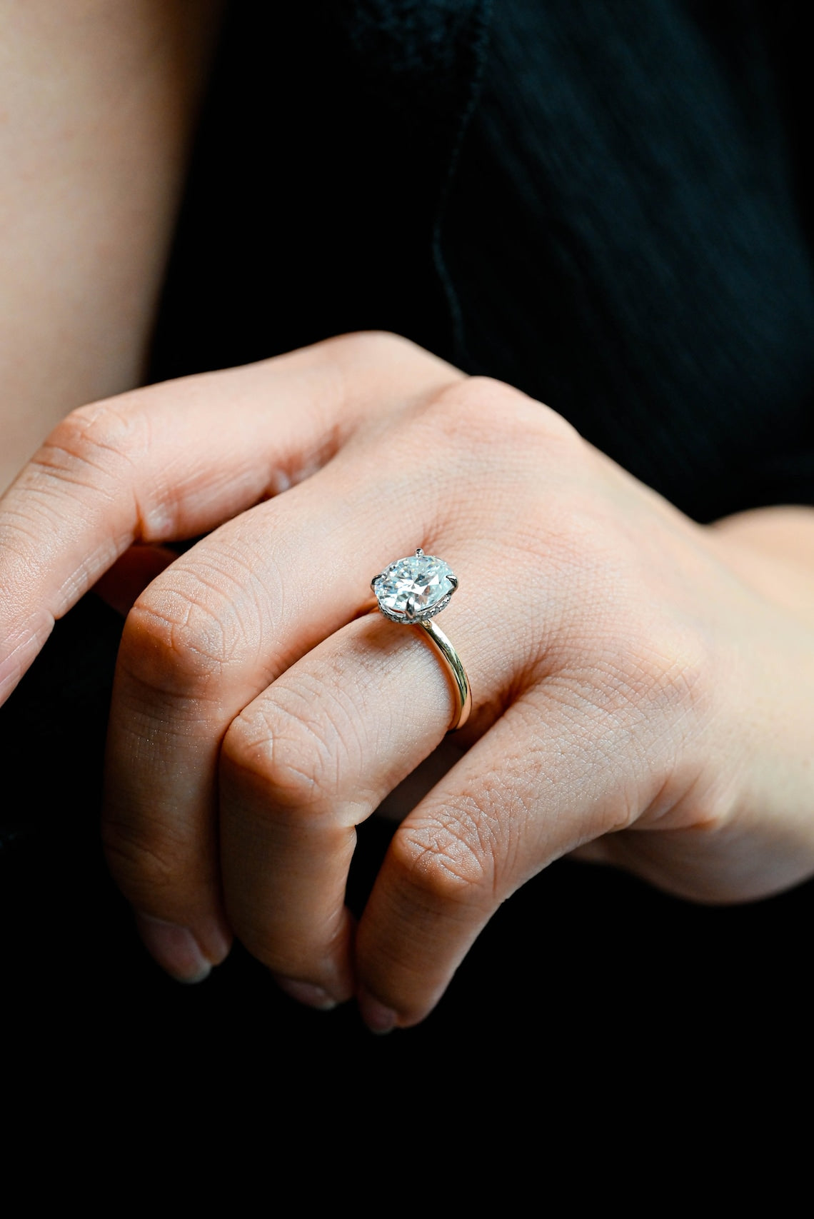 Hidden Halo Engagement Ring Featuring 3.0 CT Oval Moissanite 10