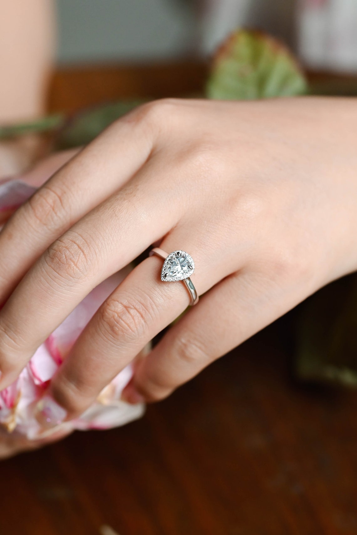 Halo Engagement Ring Featuring 2.0 CT Pear Moissanite 10