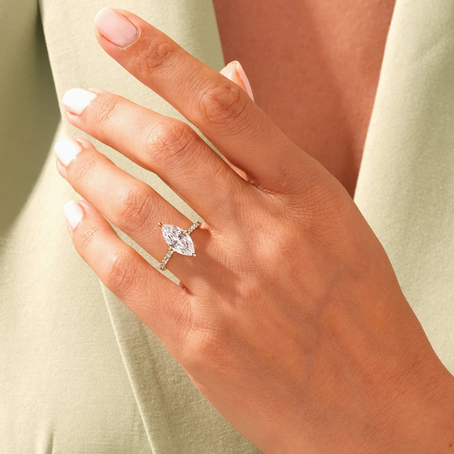 Pave Style Engagement Ring Featuring 2.0 CT Marquise Cut Moissanite 8