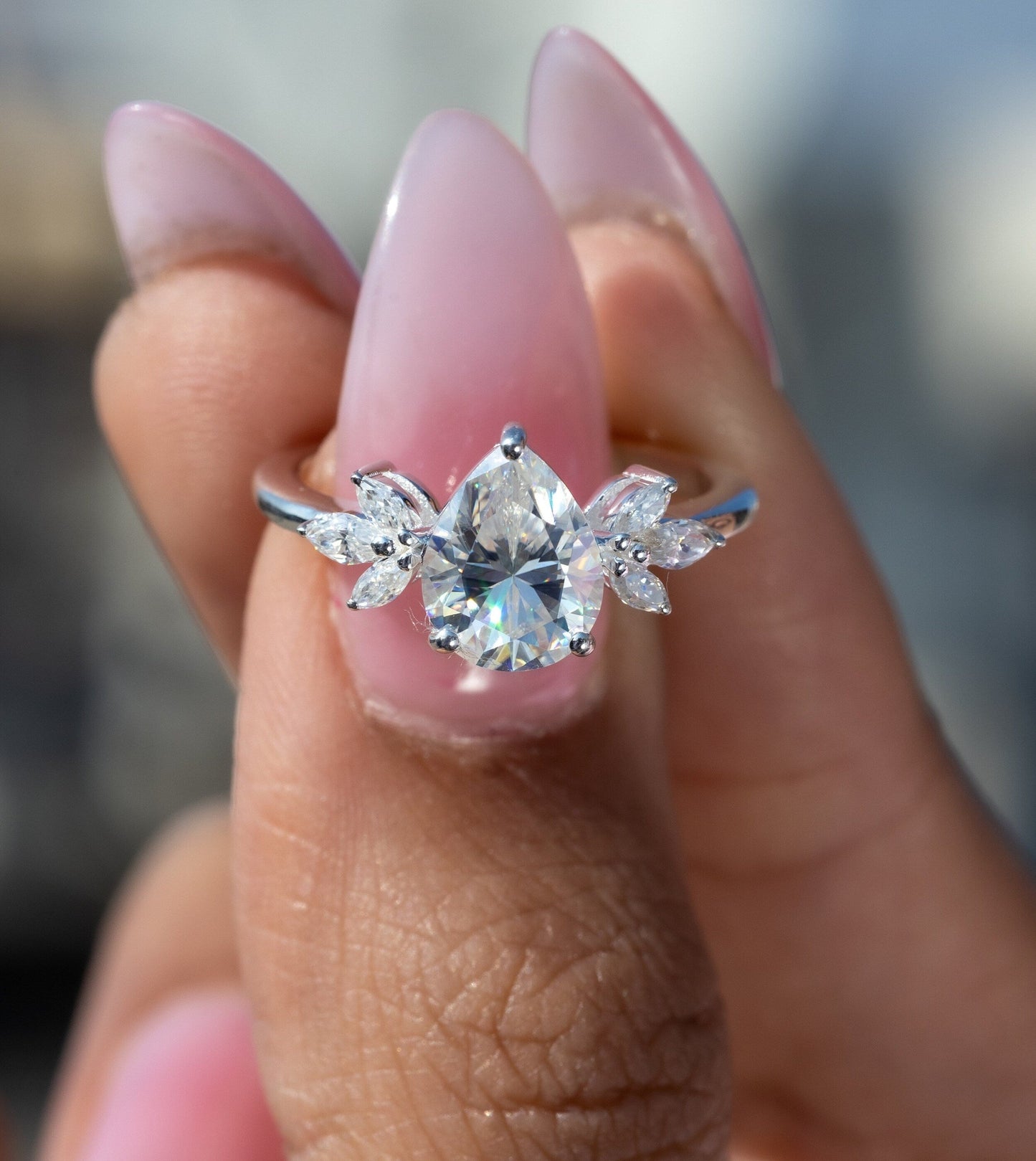 Cluster Style Engagement Ring Featuring 1.55 CT Pear Moissanite 9