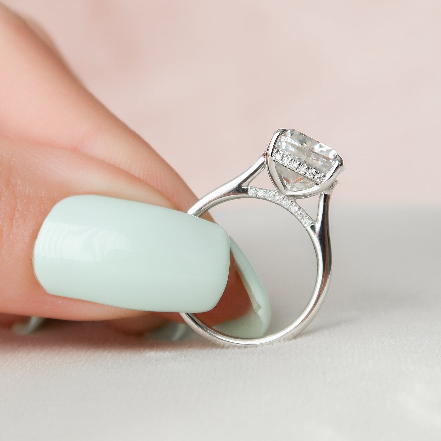 4.0 CT Cushion Cut Hidden Halo Style Moissanite Engagement Ring 9