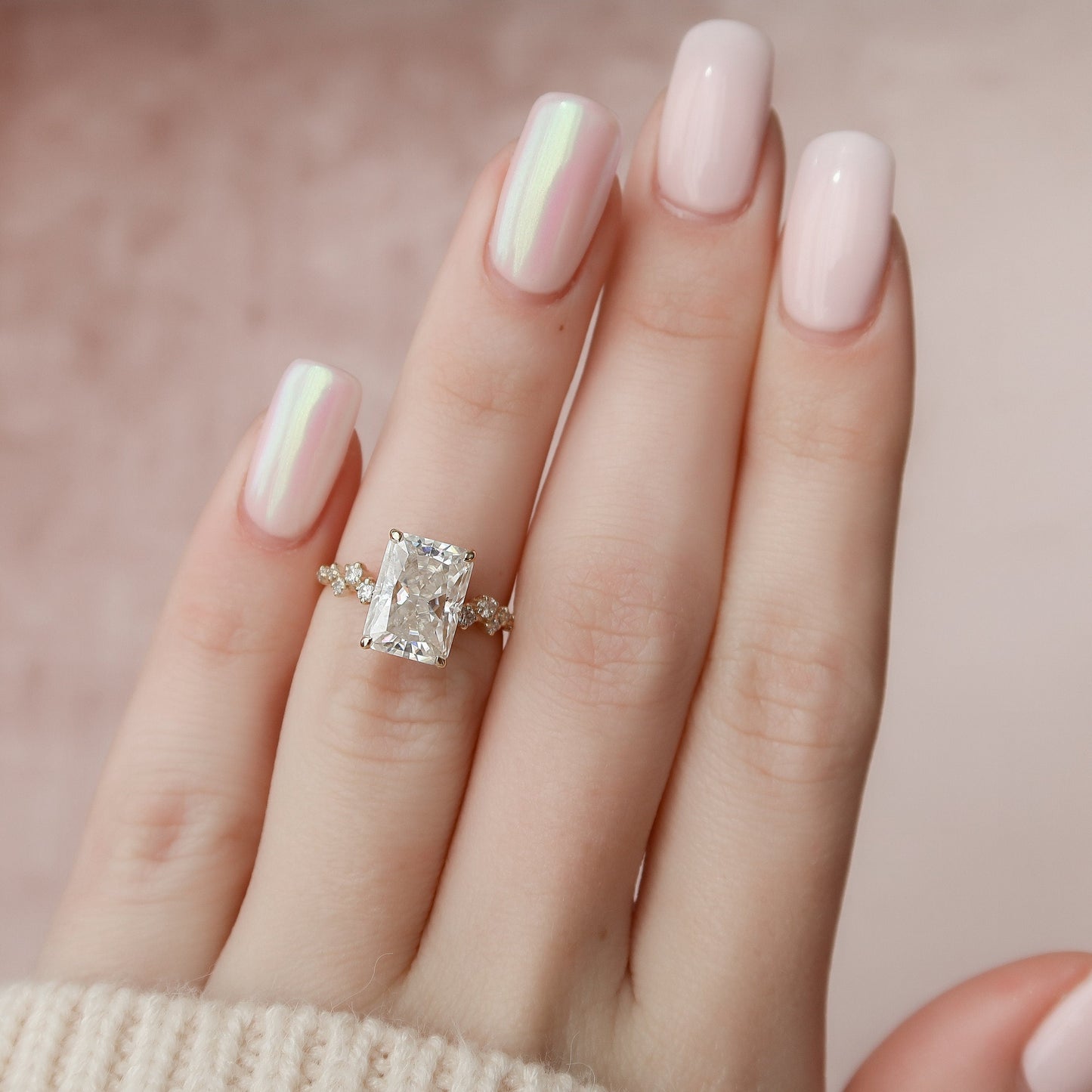 3.5 CT Radiant Cut Hidden Halo Pave Style Moissanite Engagement Ring 9