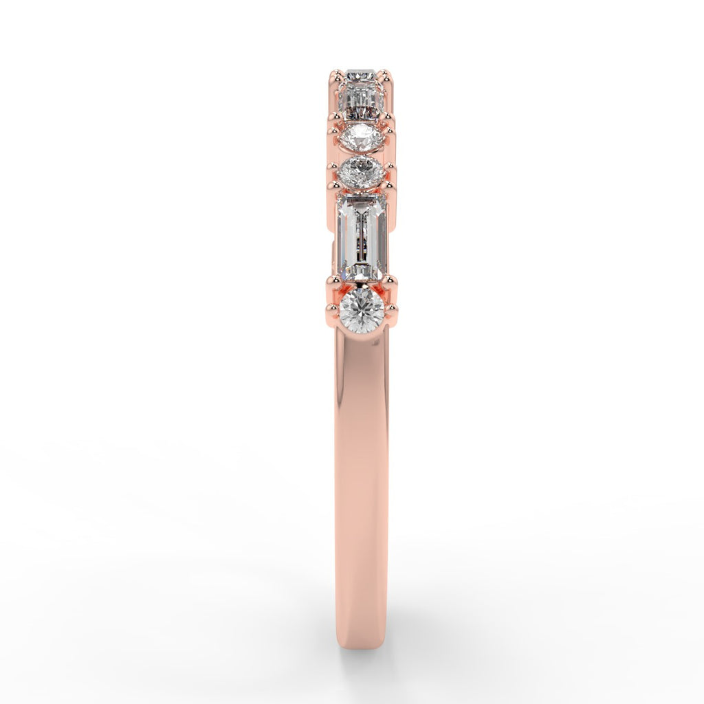 Alternative diamond Wedding Band Featuring 0.30 TCW Round & Baguette Moissanite 9