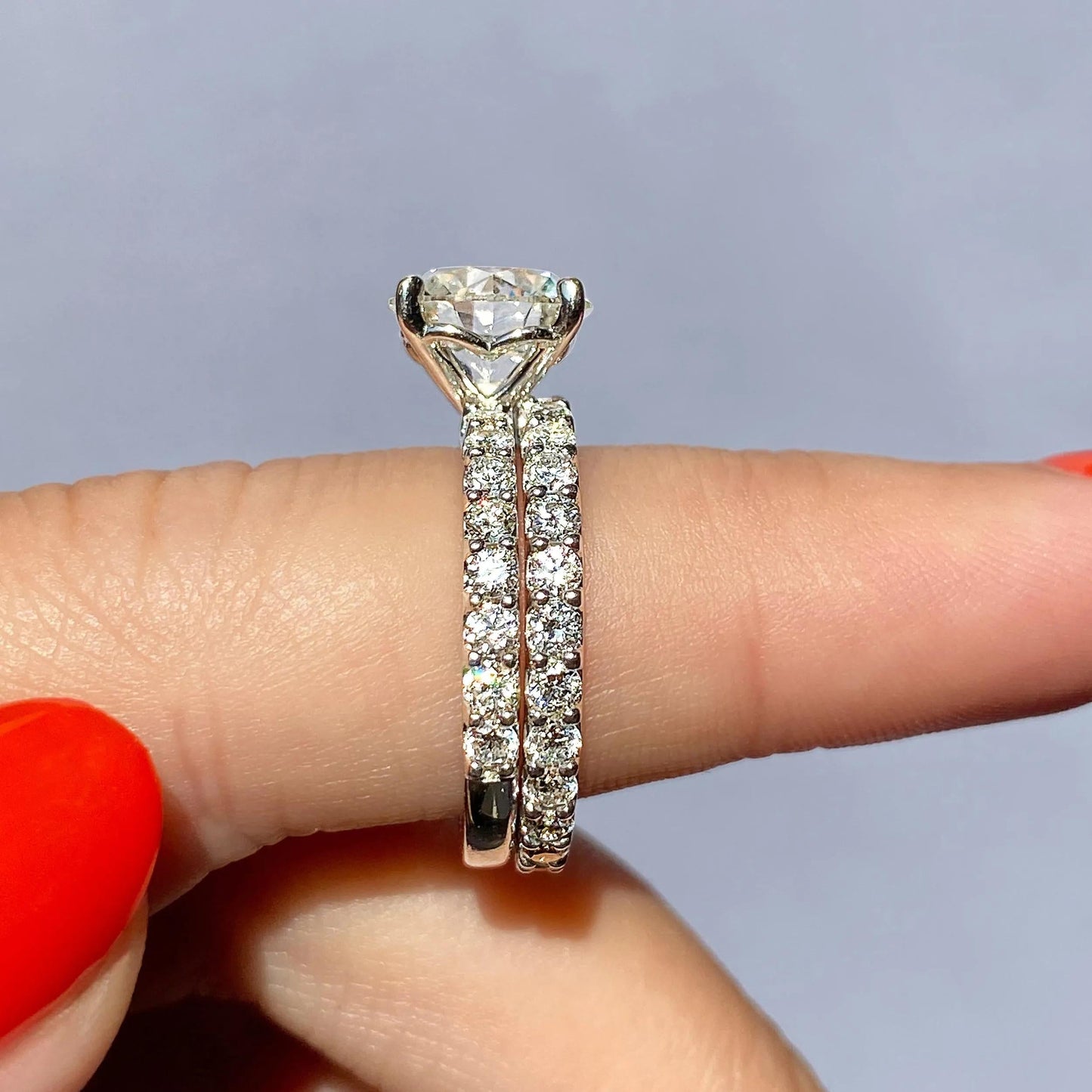 Full Eternity Wedding Band Featuring 2.10 TCW Round Moissanite 17