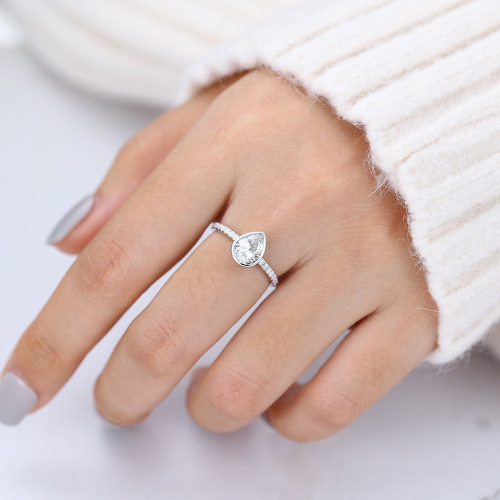 Pave Engagement Ring Featuring 1.0 CT Pear Moissanite 6