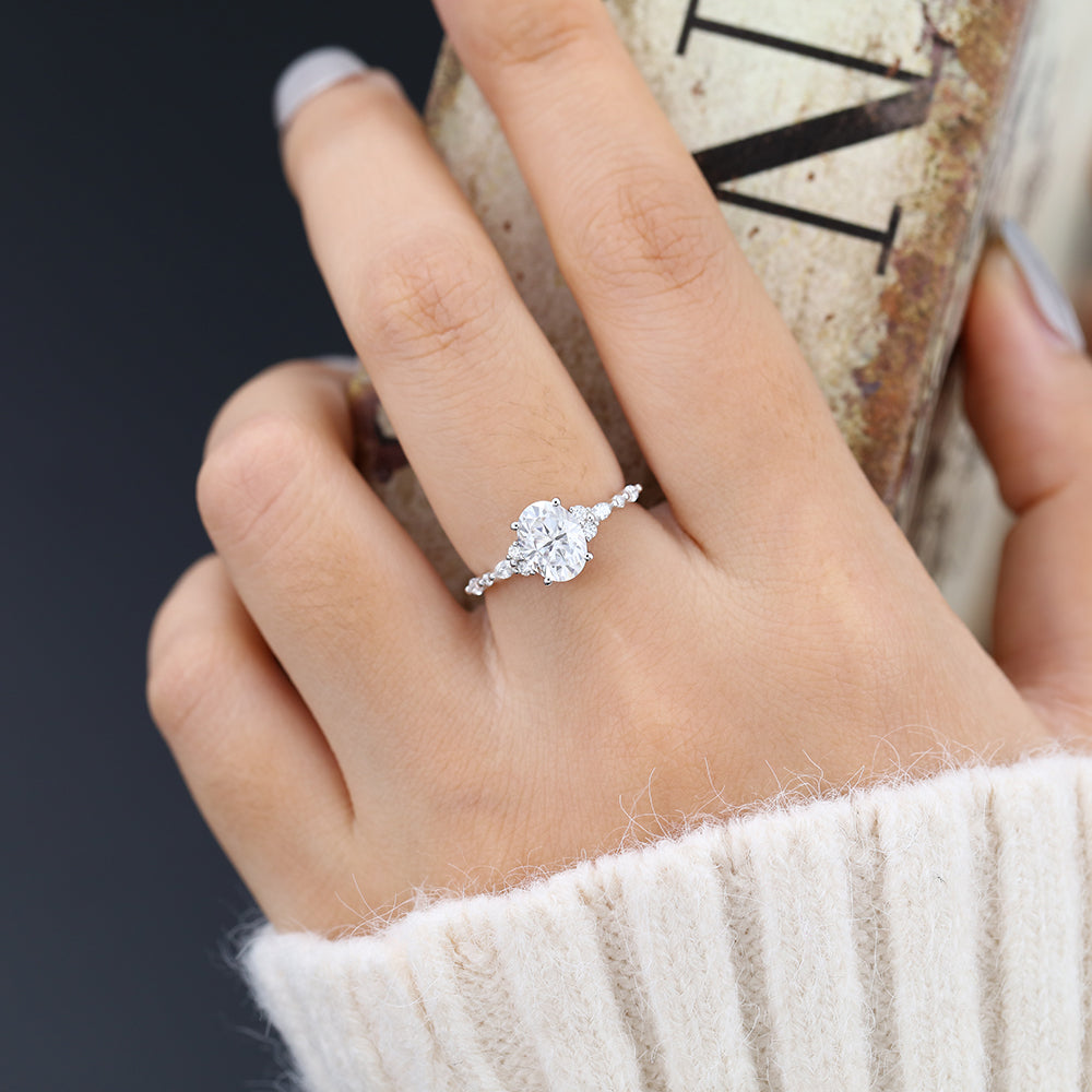 Cluster Pave Engagement Ring Featuring 1.33 CT Oval Moissanite 6