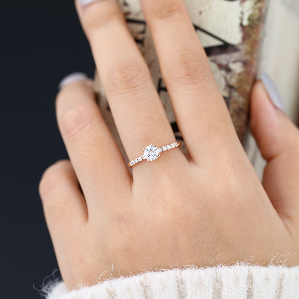 Pave Engagement Ring Featuring 0.41 CT Round Moissanite 6