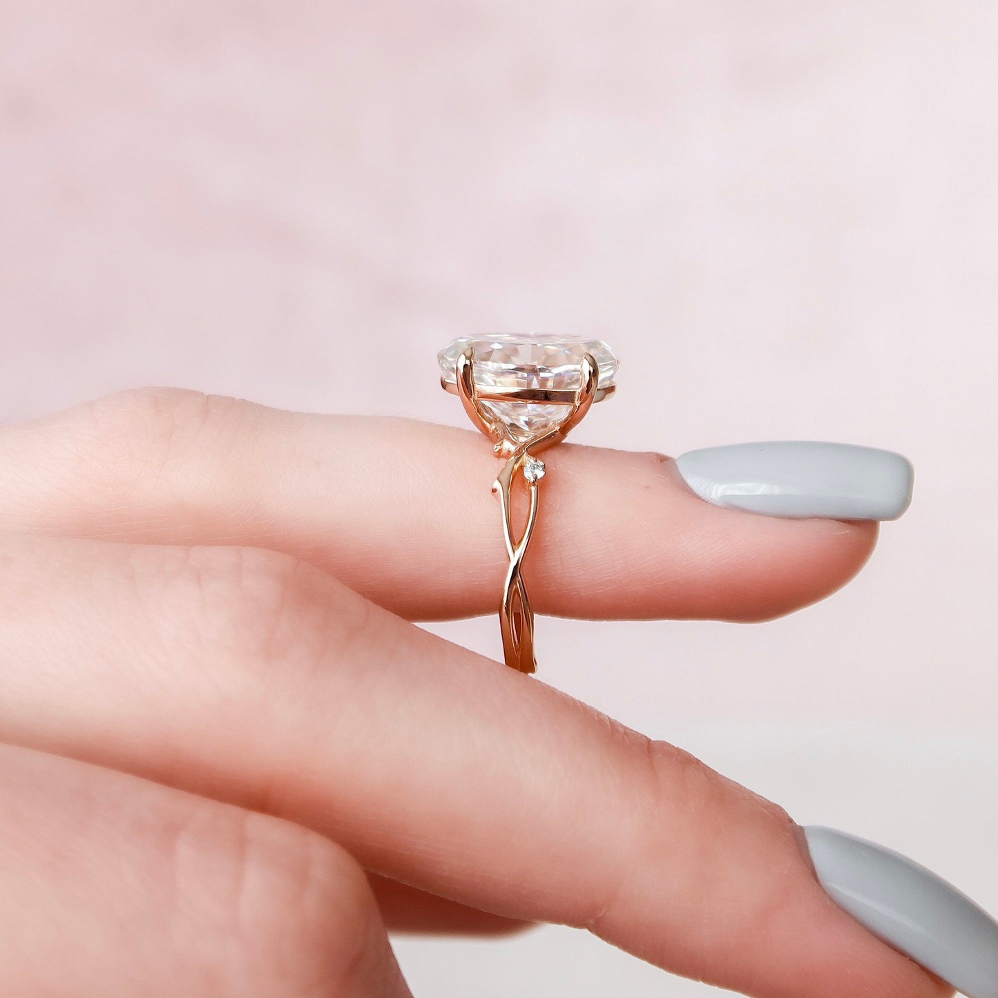 5.0 CT Oval Shape Twig Pave Style Moissanite Engagement Ring 9