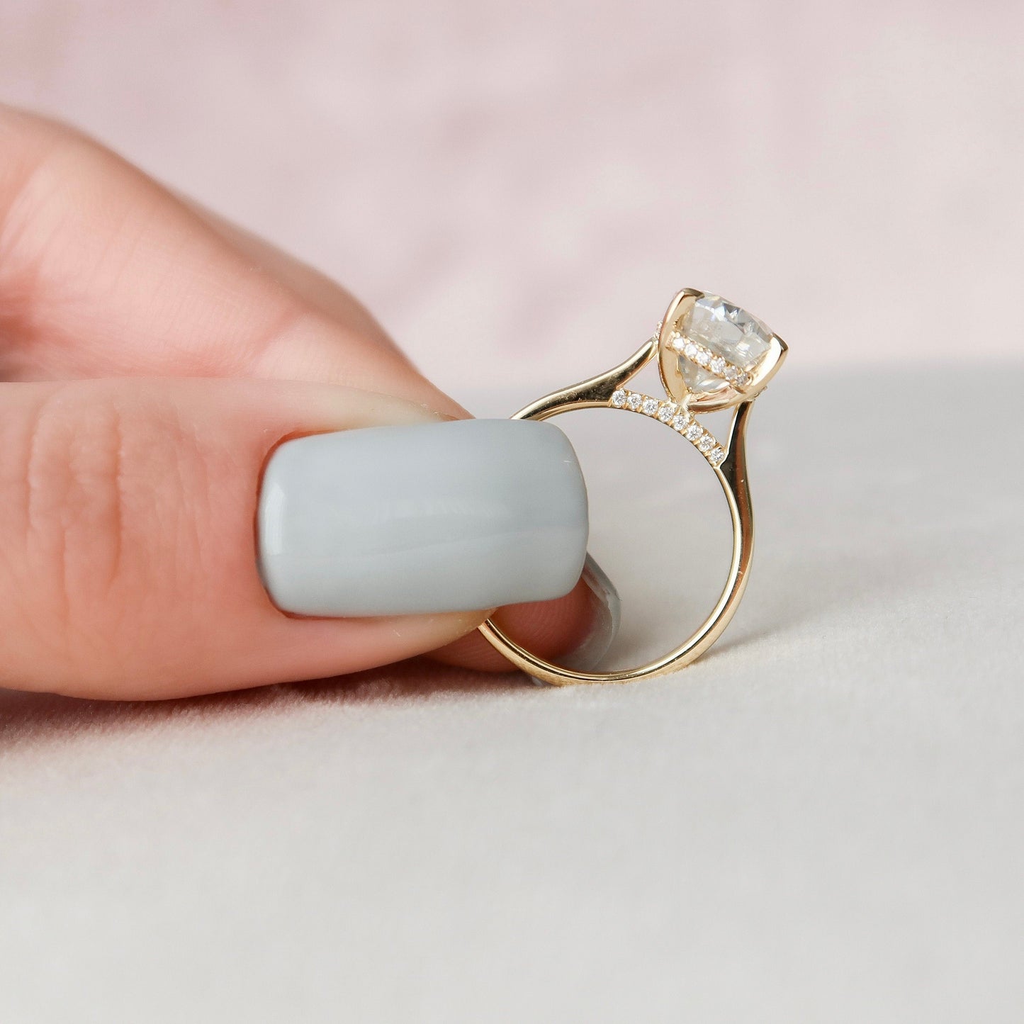 3.5 CT Oval Cut Hidden Halo Style Moissanite Engagement Ring 9