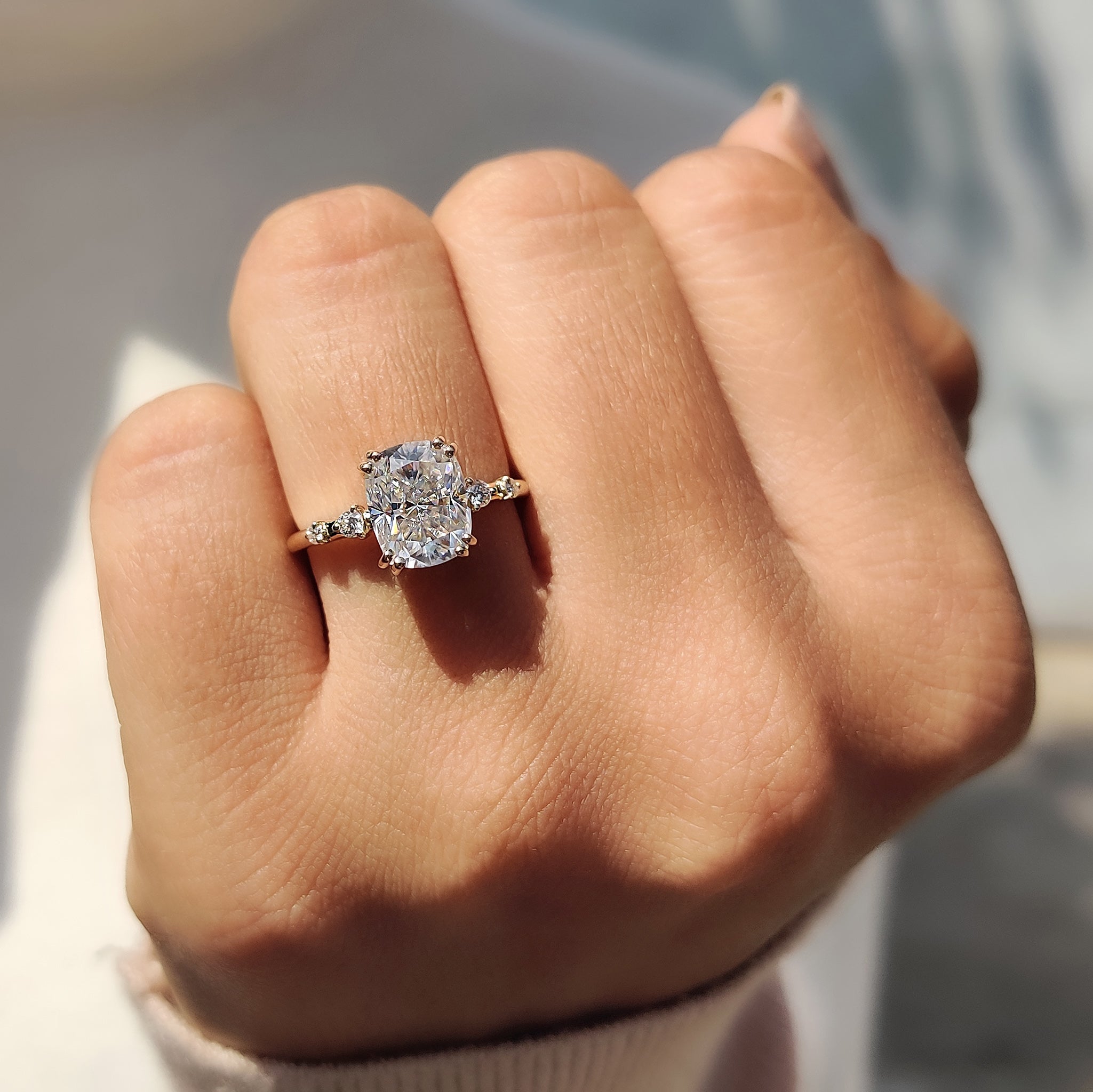 Elongated Cushion Pave Lab Grown Diamond Engagement Ring