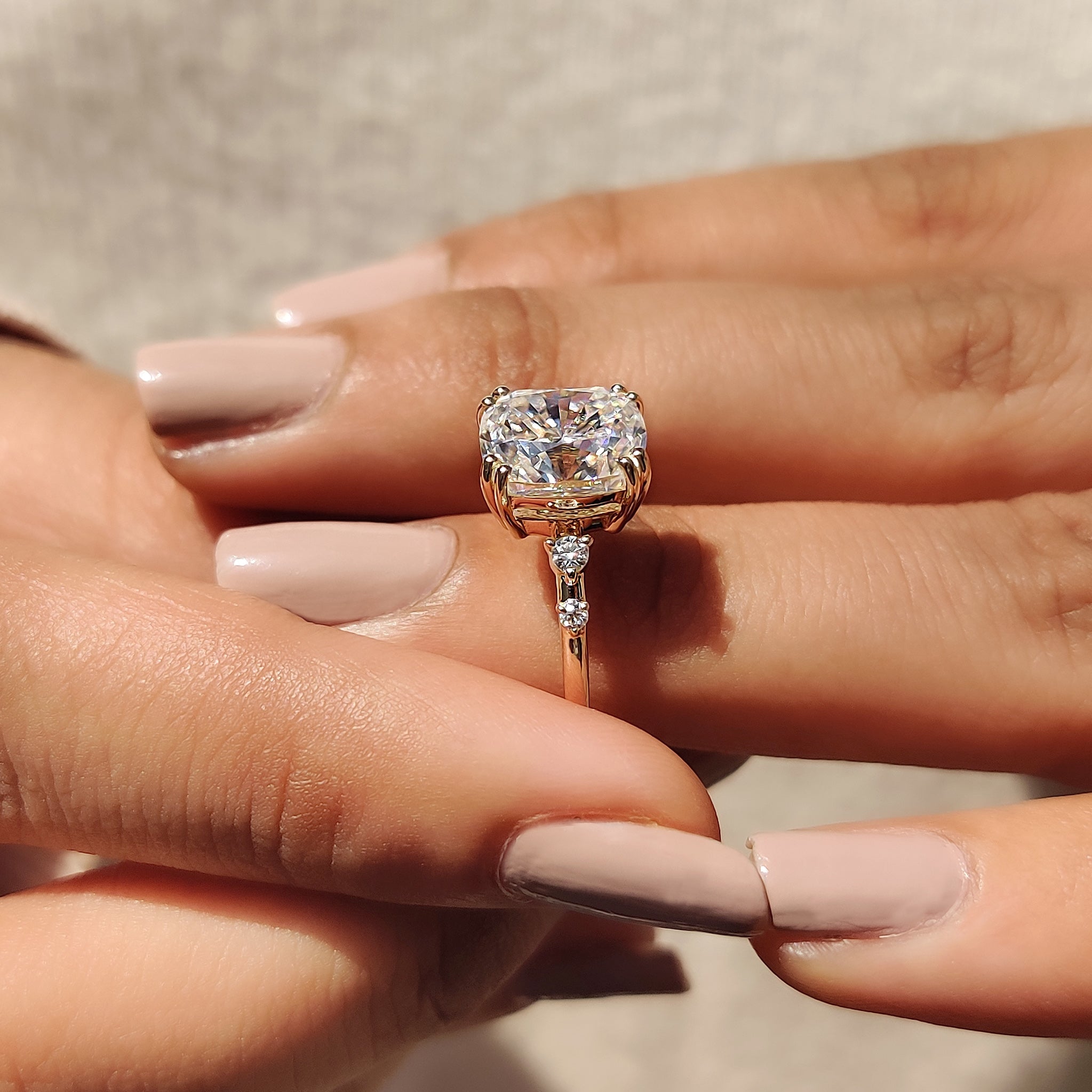 Elongated Cushion Pave Lab Grown Diamond Engagement Ring