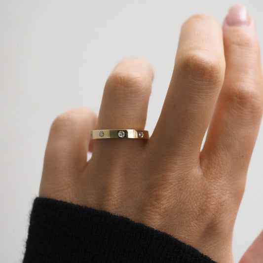 Flush Setting Wedding Band Featuring 0.12 TCW Round Moissanite 1