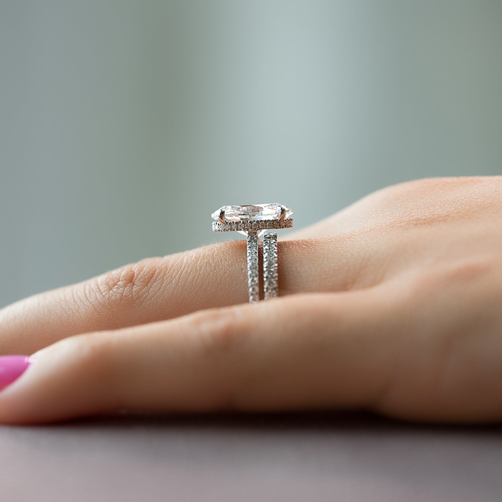 Hidden Halo Engagement Ring Featuring 3.0 CT Oval Moissanite 6