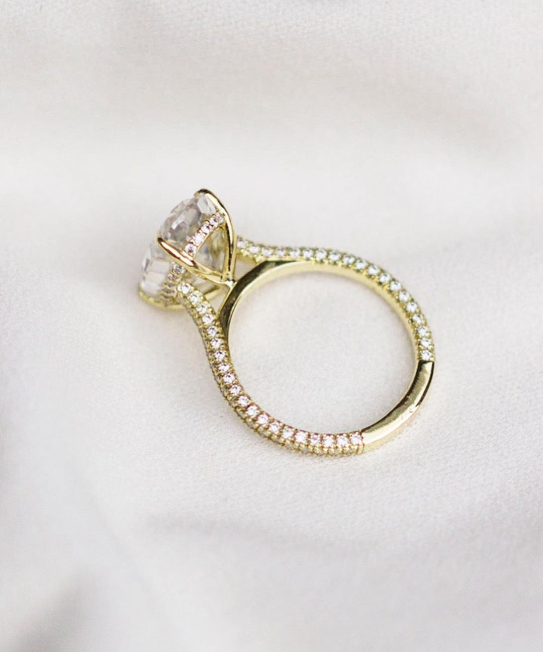 3.40 CT Oval Solitaire Hidden Halo & Pave Moissanite Engagement Ring 11