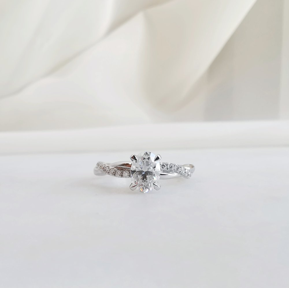 Oval Criss Cross Pave Lab Grown Diamond Engagement Ring