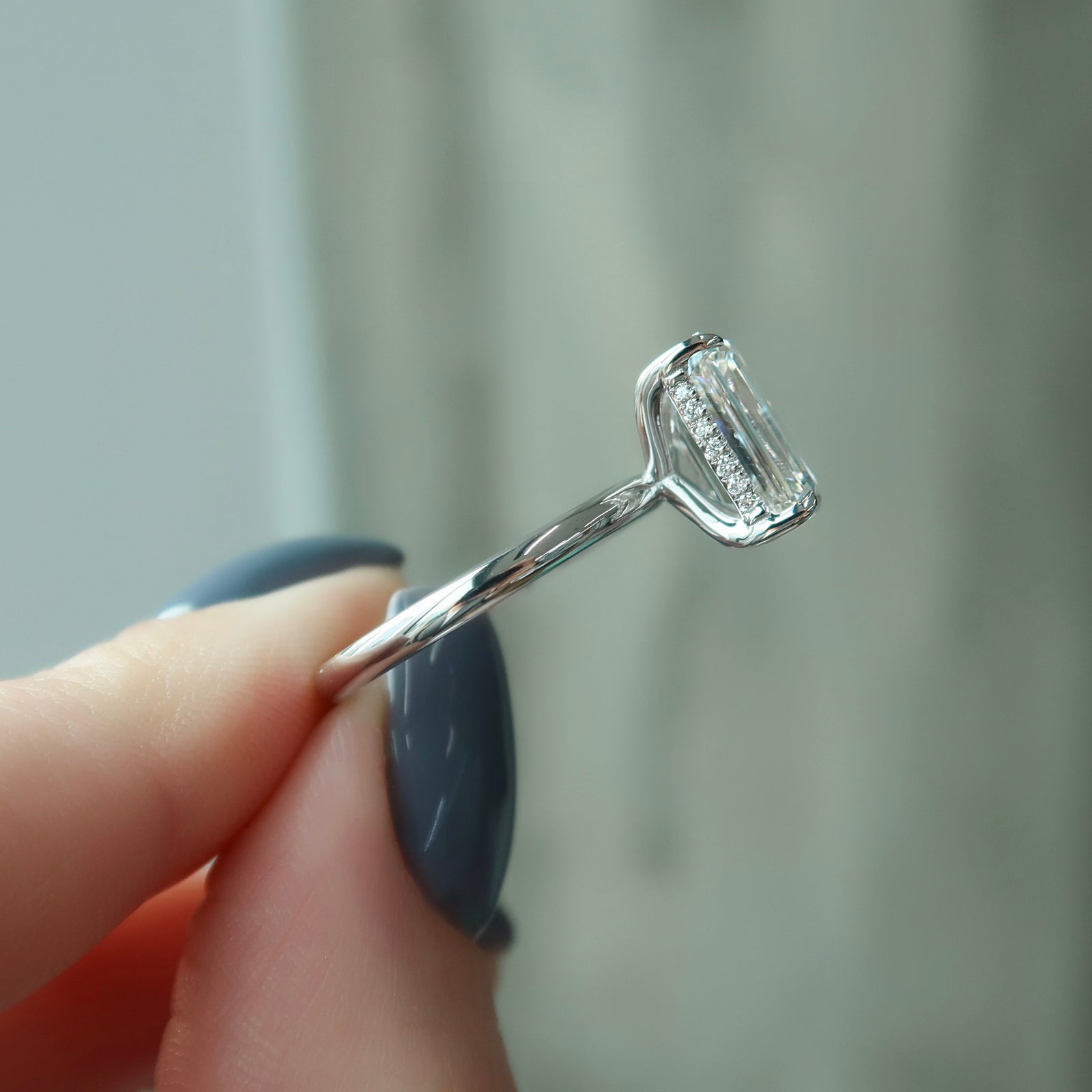 Hidden Halo Engagement Ring Featuring 4.0 CT Emerald Moissanite 4