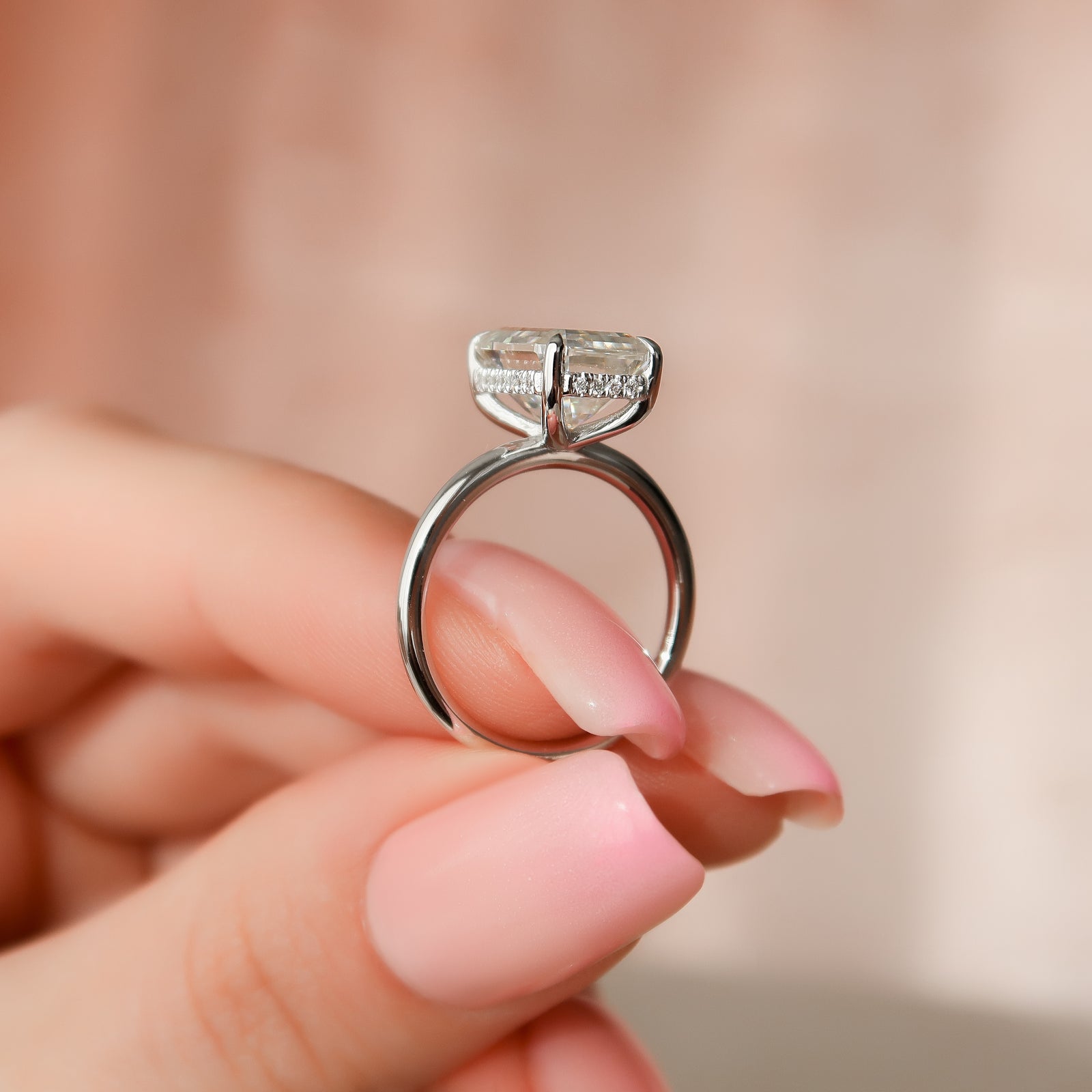 Hidden Halo Engagement Ring Featuring 4.0 CT Emerald Moissanite 7