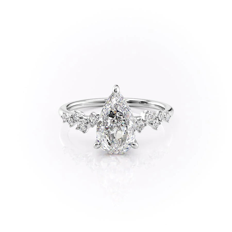 Cluster Engagement Ring Featuring 1.0 CT Pear Moissanite 1