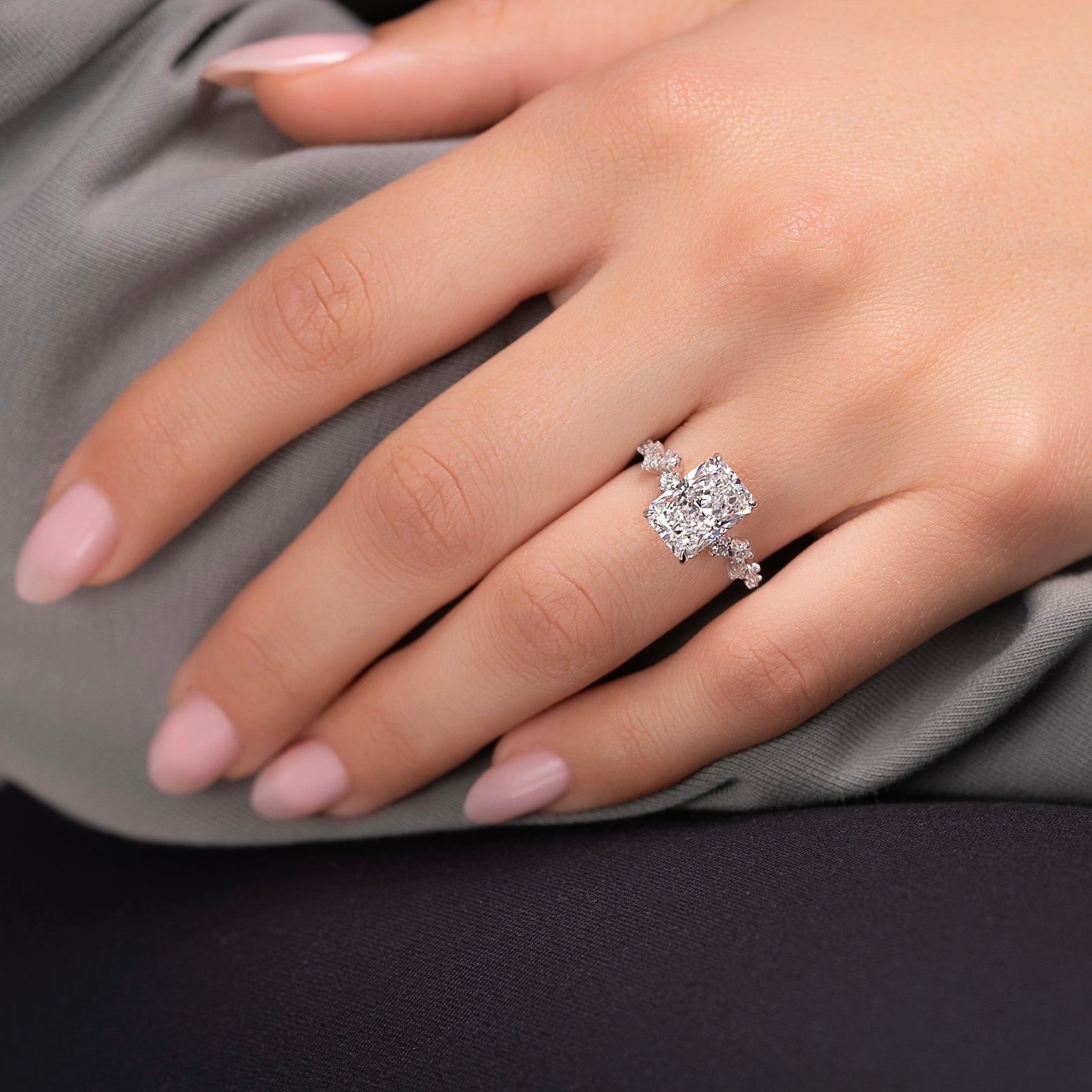 Hidden Halo & Cluster Engagement Ring Featuring 3.0 CT Radiant Moissanite 3