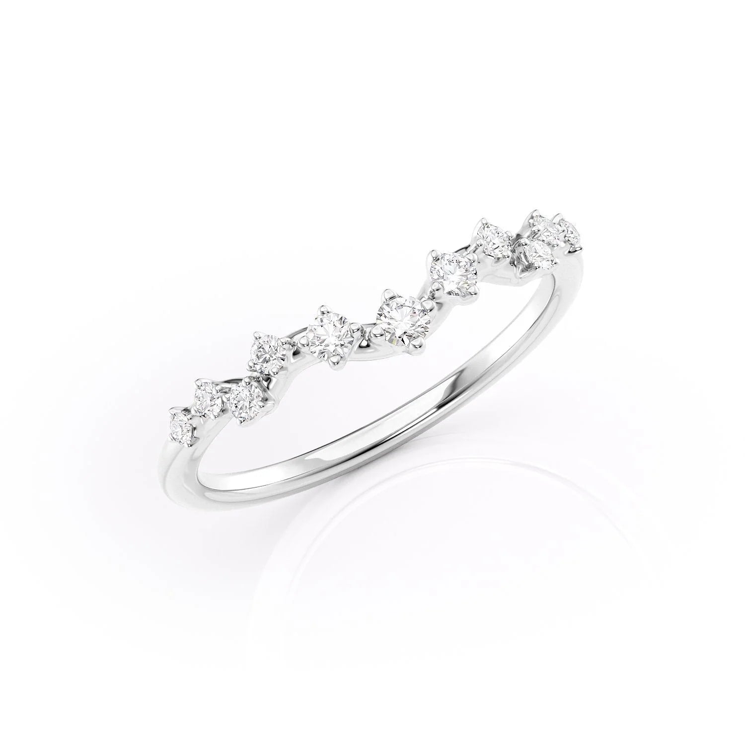 Curved Wedding Band Featuring 0.20 TCW Round Moissanite 4