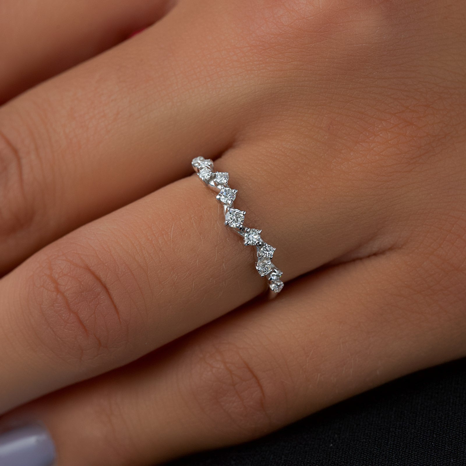 Curved Wedding Band Featuring 0.20 TCW Round Moissanite 6