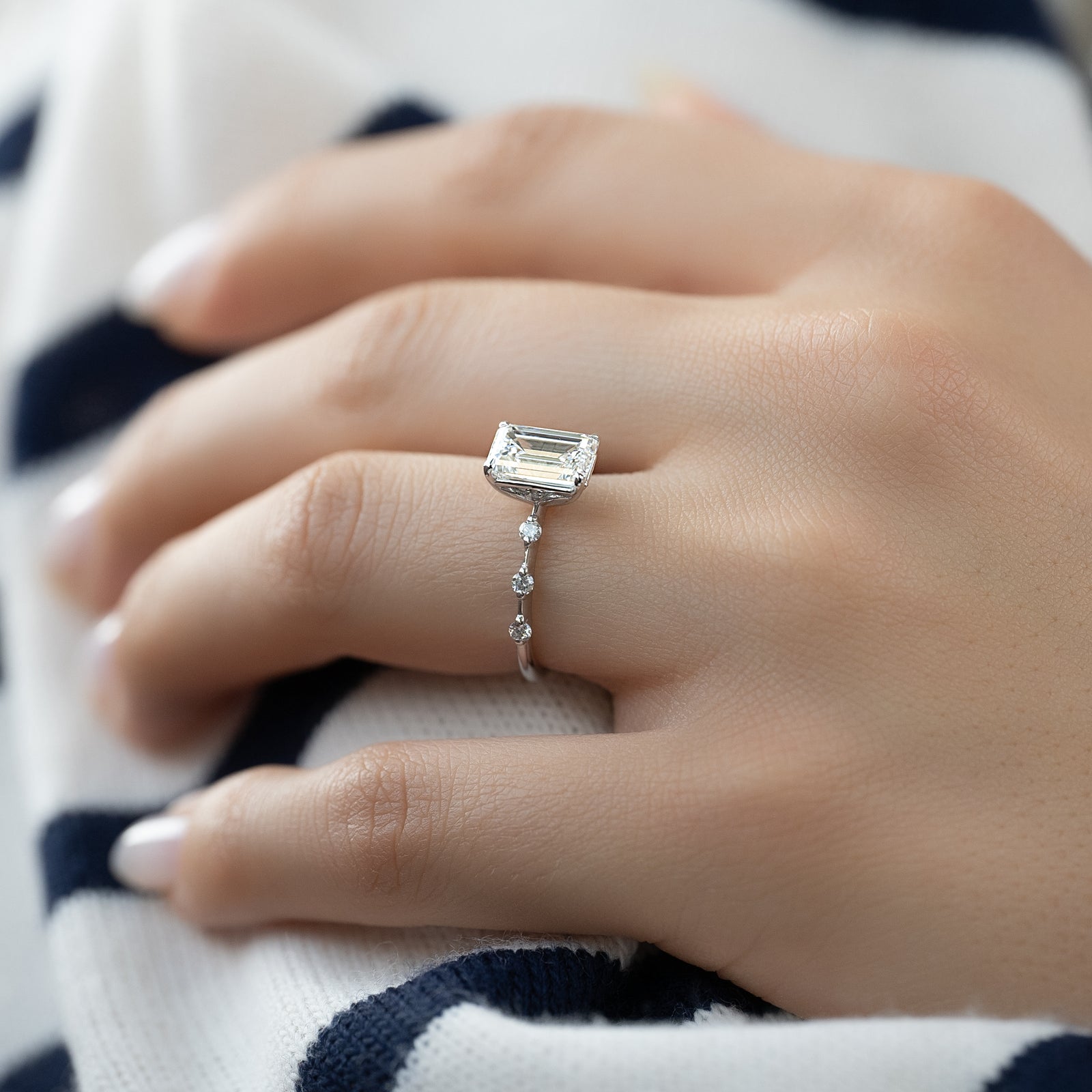 Dainty Pave Engagement Ring Featuring 2.0 CT Emerald Moissanite 4