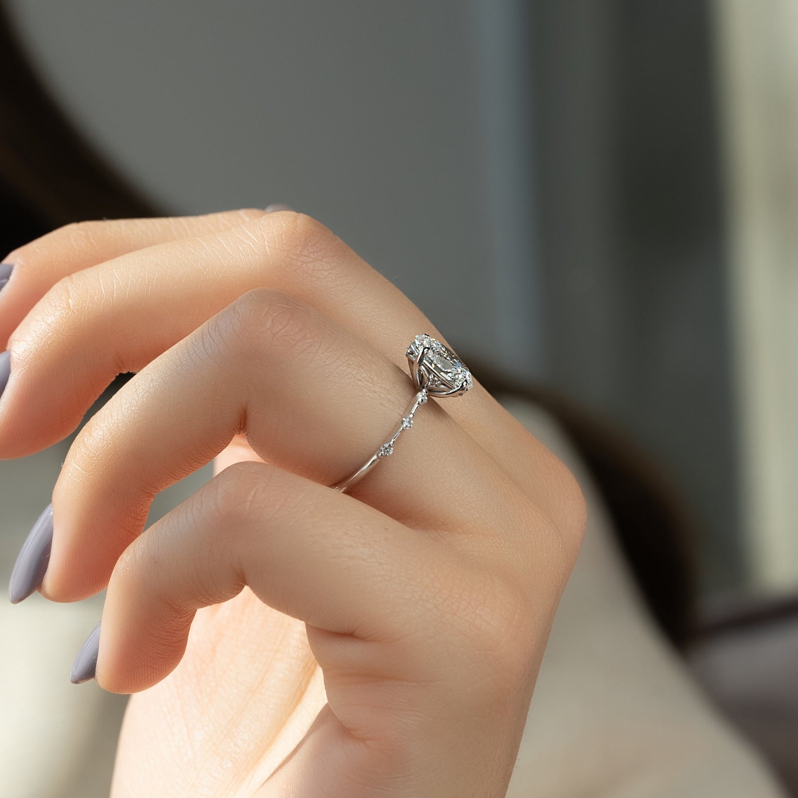 Dainty Pave Engagement Ring Featuring 2.0 CT Oval Moissanite 5