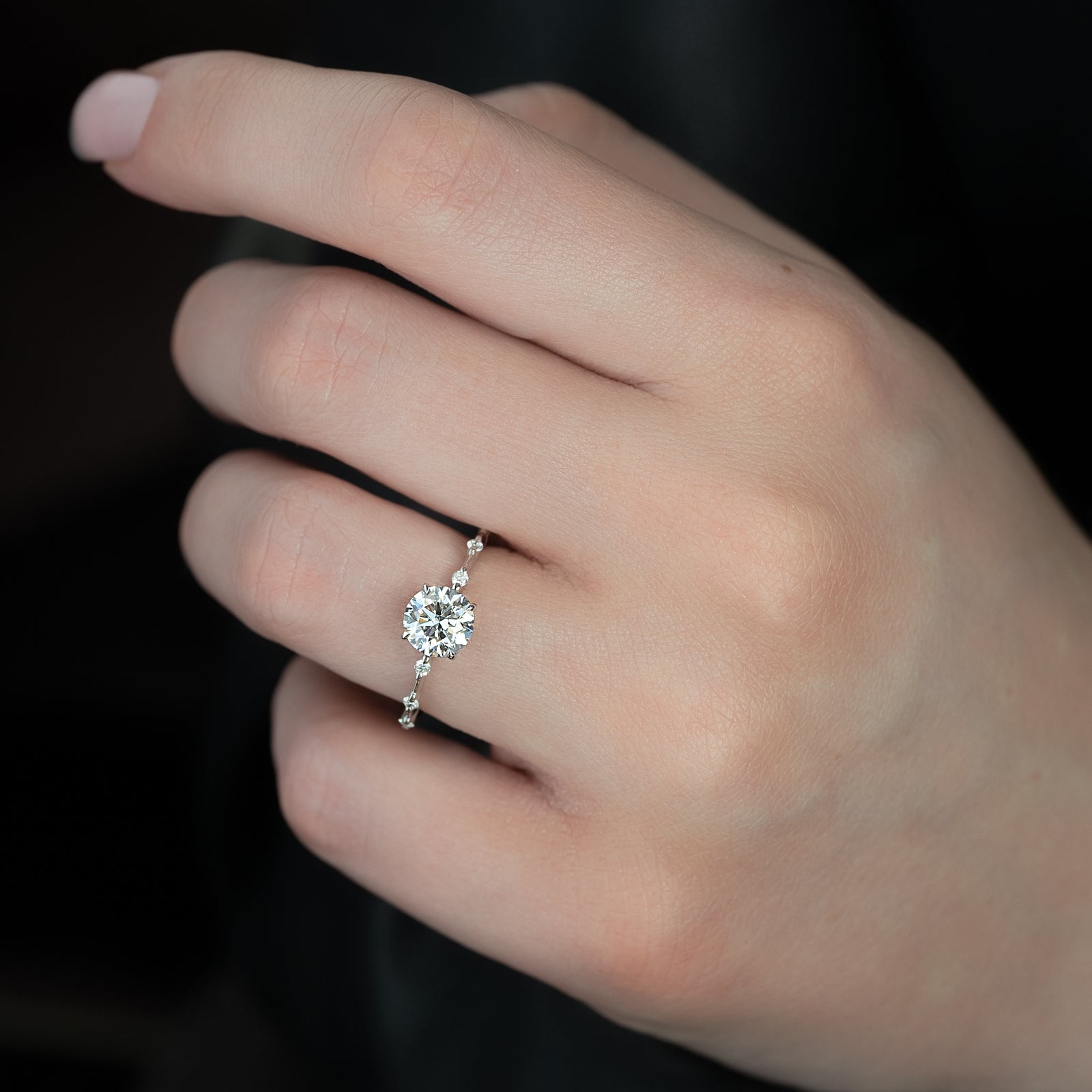 Dainty Pave Engagement Ring Featuring 1.50 CT Round Moissanite 3