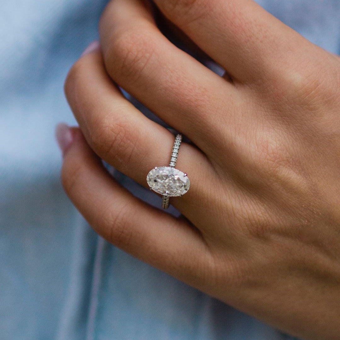 3.85 CT Oval Hidden Halo Moissanite Engagement Ring