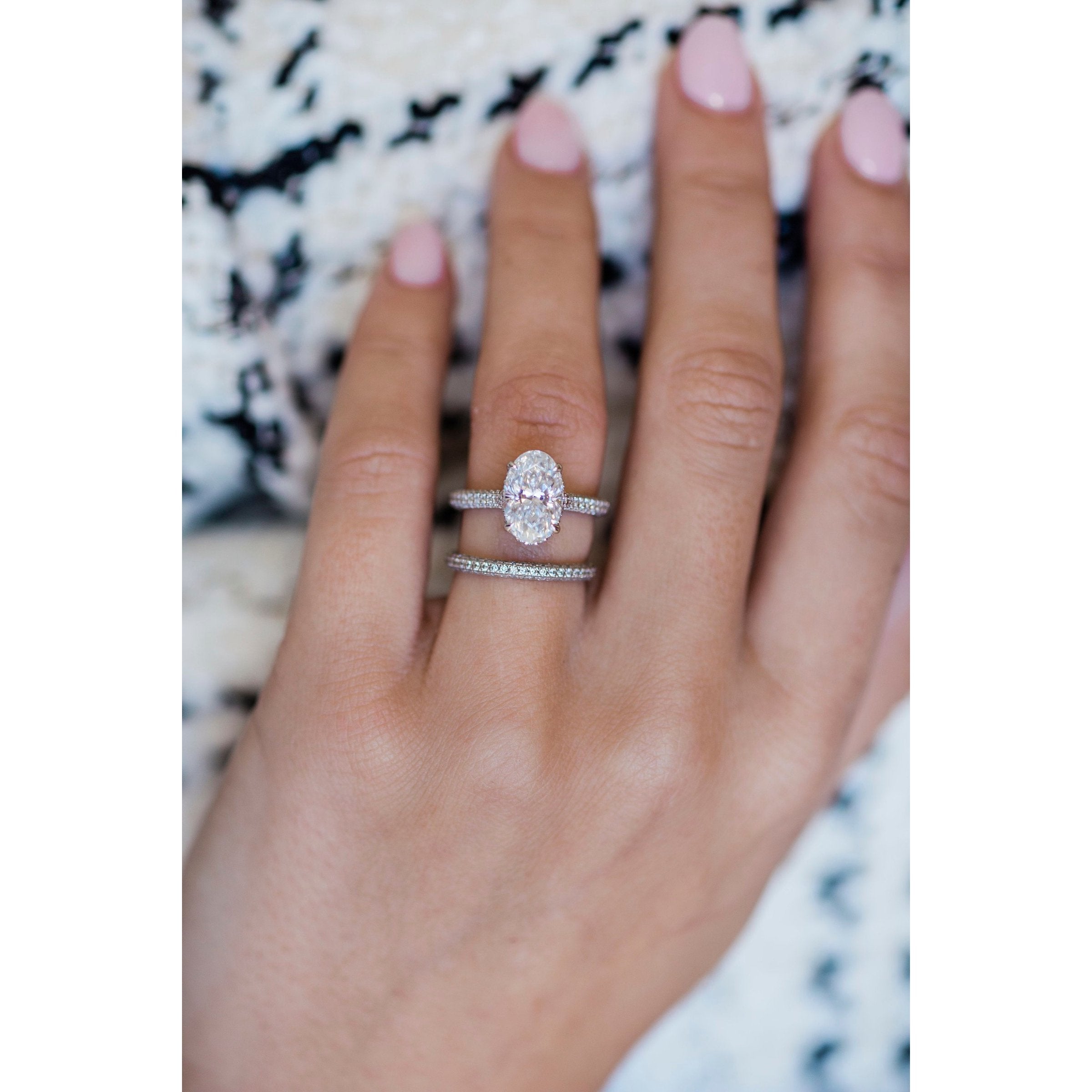 3.0 CT Oval Hidden Halo & Pave Moissanite Engagement Ring