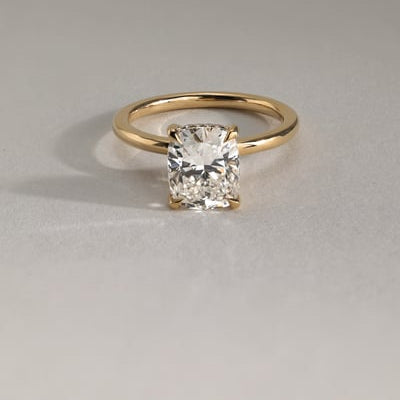 Elongated Cushion Hidden Halo Lab Grown Diamond Engagement Ring
