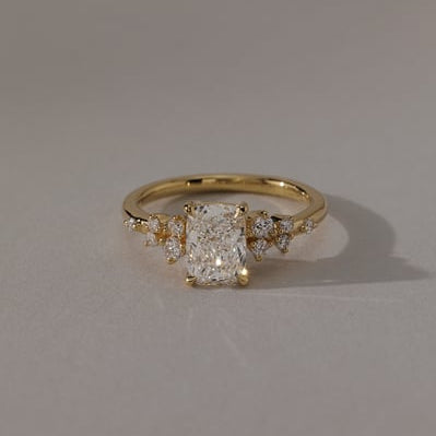 Elongated Cushion Cluster Lab Grown Diamond Engagement Ring