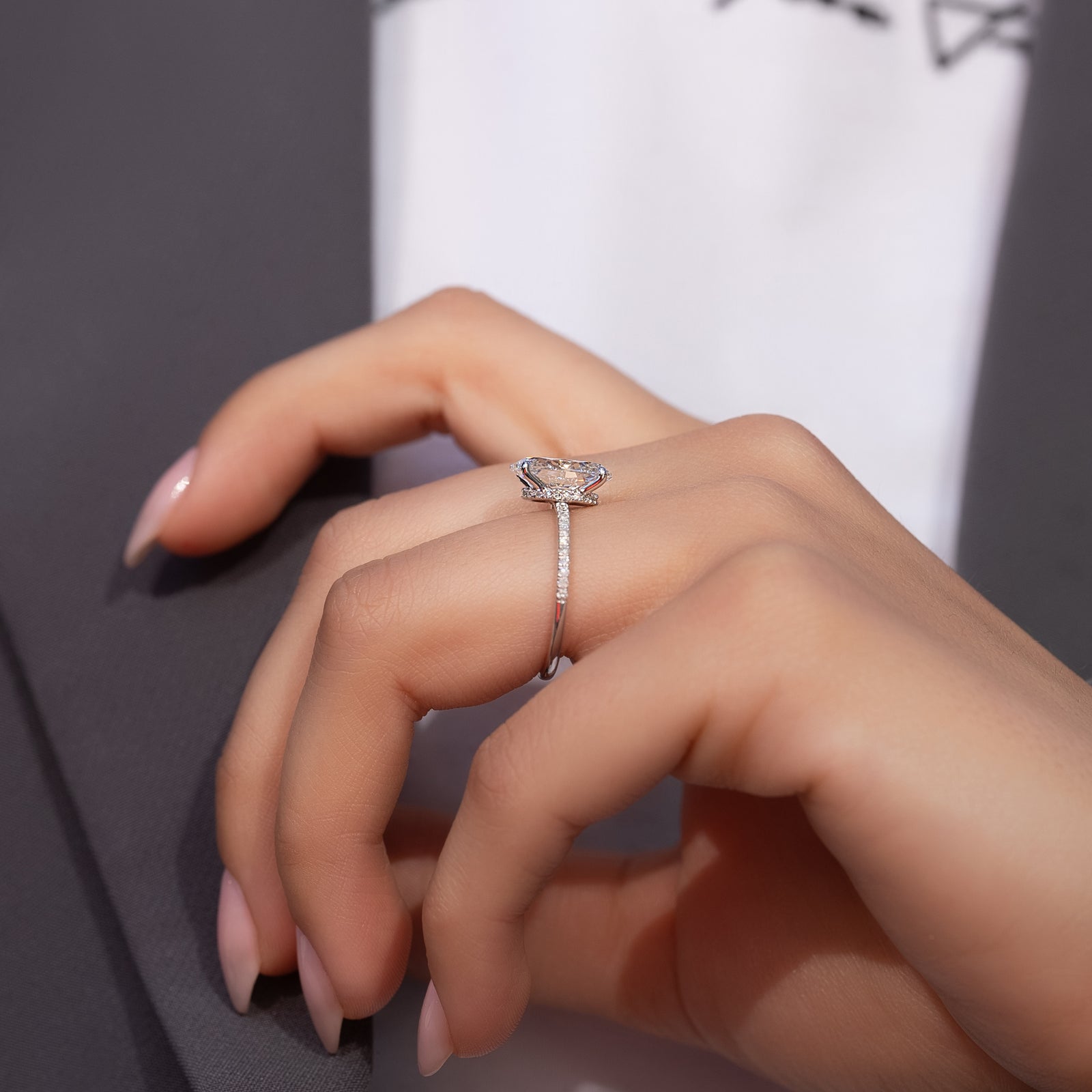 Hidden Halo & Pave Engagement Ring Featuring 3.0 CT Oval Moissanite 5