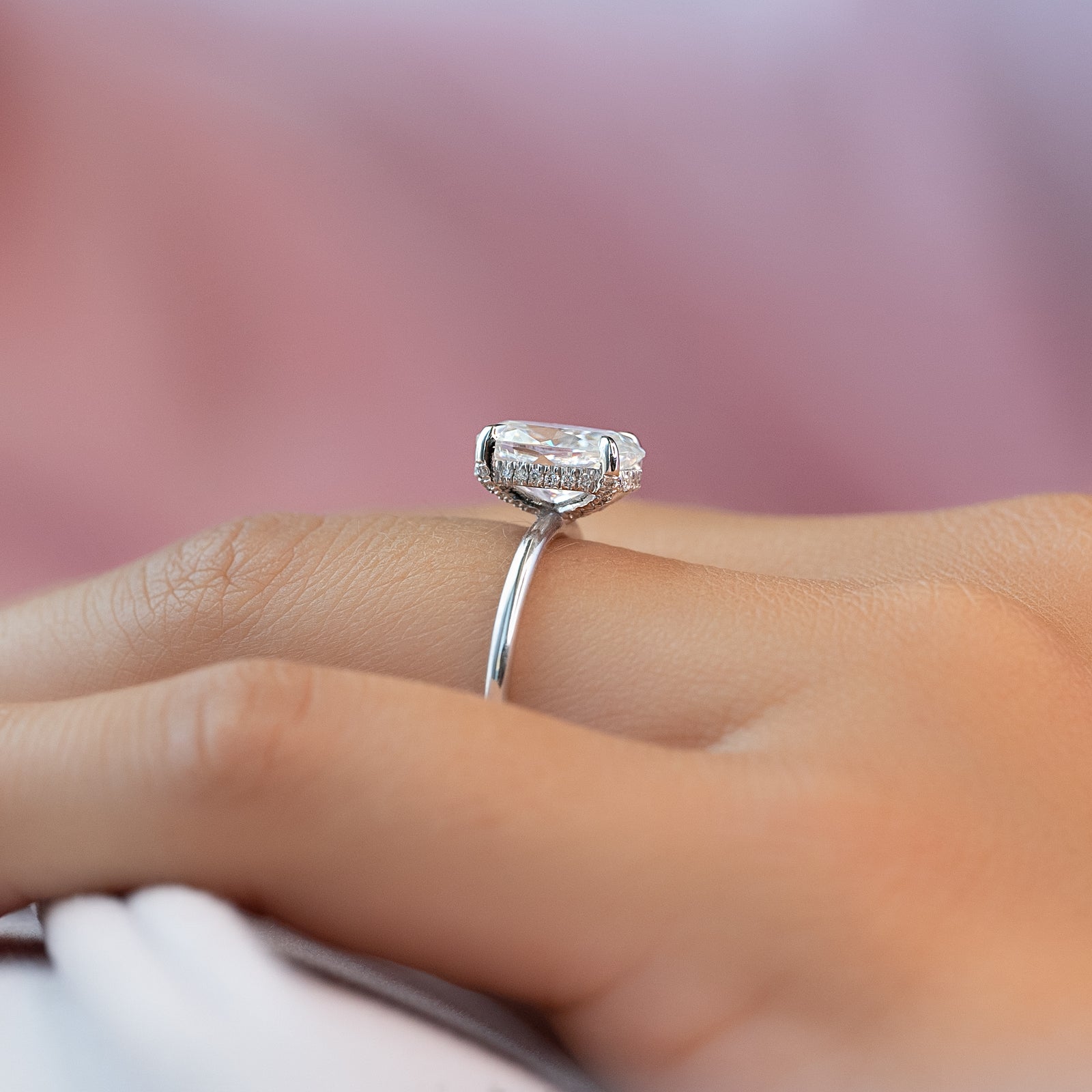 Hidden Halo Engagement Ring Featuring 2.0 CT Oval Moissanite 4