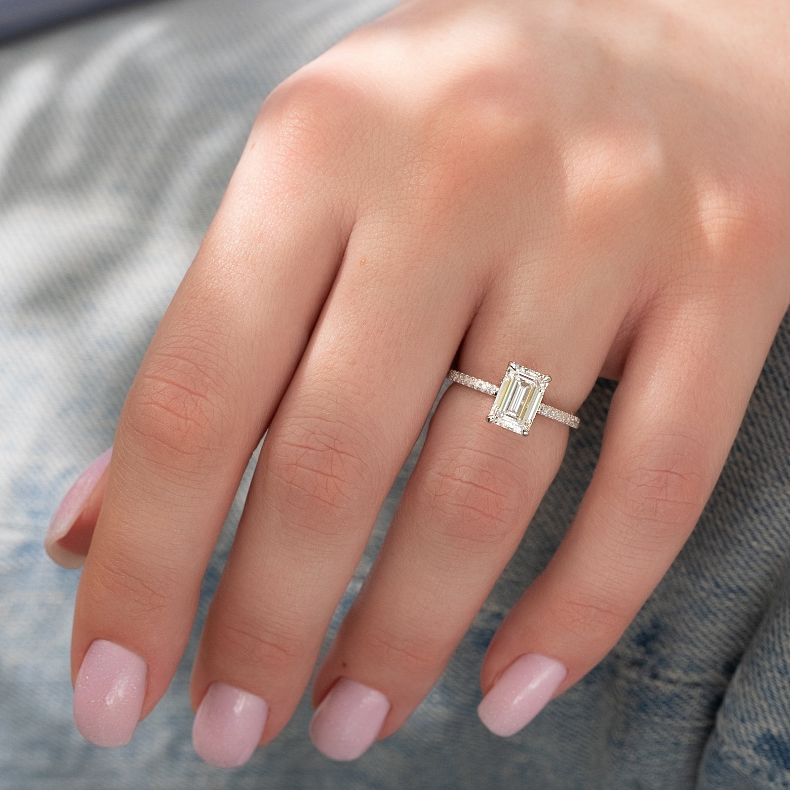 Hidden Halo & Pave Engagement Ring Featuring 2.0 CT Emerald Moissanite 3